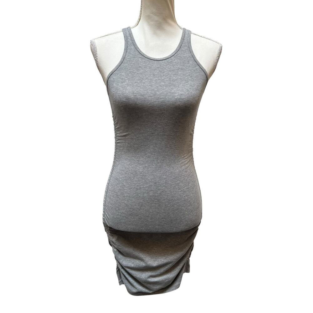 Aritzia TNA XXS Gray Ruched Bodycon Tank Dress Sleeveless Casual Mini Tight EUC